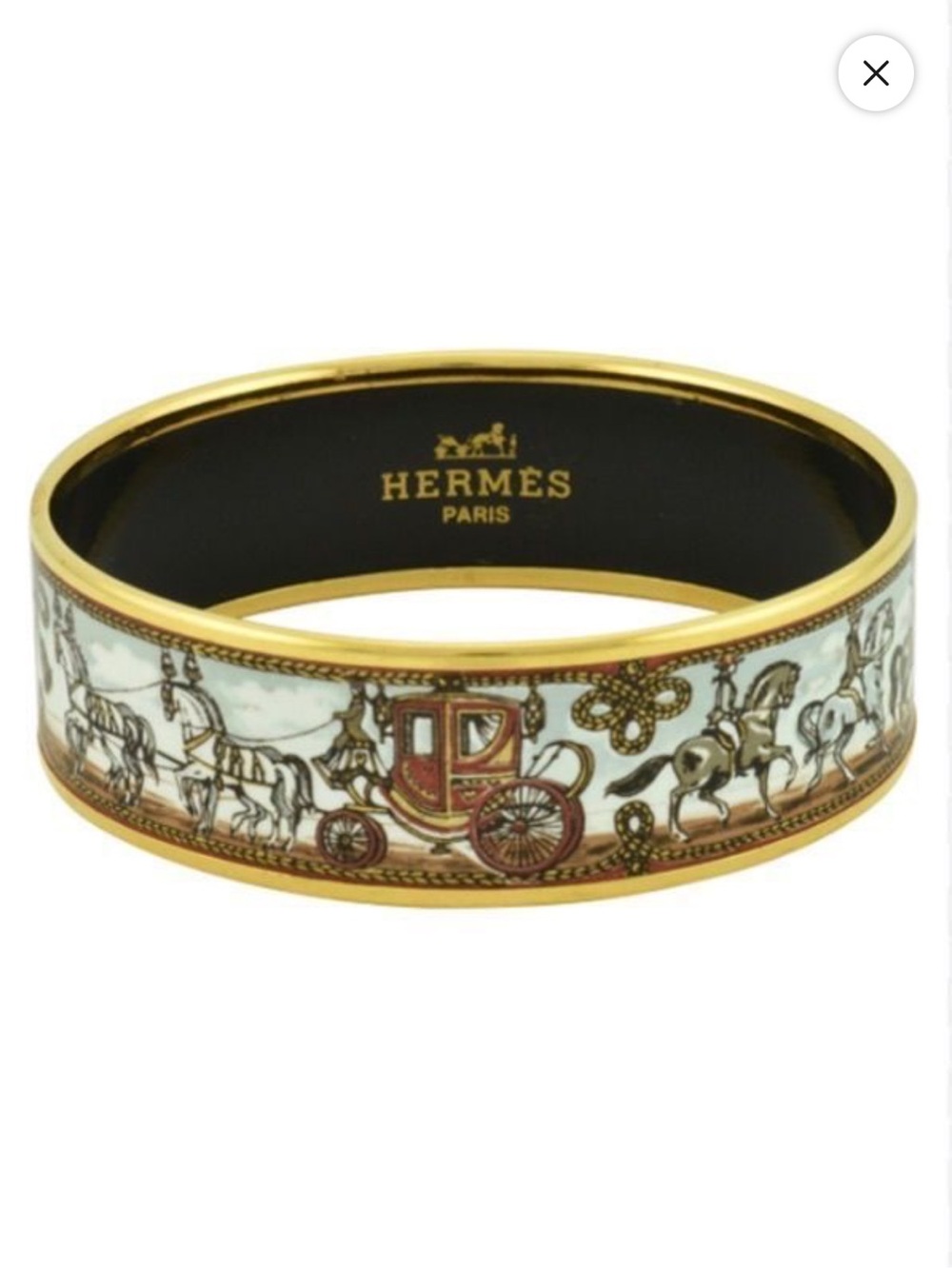 Authentic Hermès Enamel Coach & Horses Bangle in White, Gold and Red